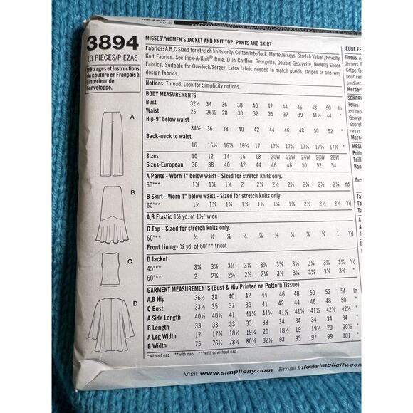 Simplicity 3894 Pattern jacket waterfall top pants skirt size 10 12 14 16 18 - Picture 4 of 5